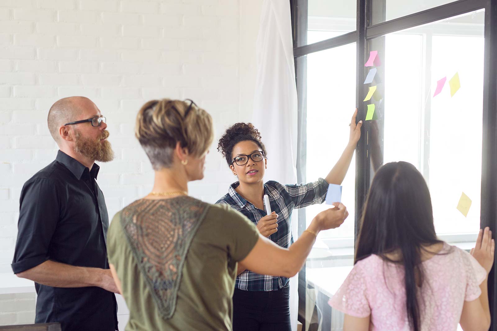 Office Workers Collaborating with Post it notes